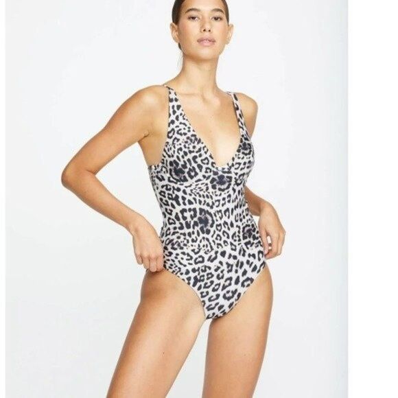 MIKOH Womens Size Small AITUTAKI Deep V Leopard Print ONE PIECE - Picture 1 of 12